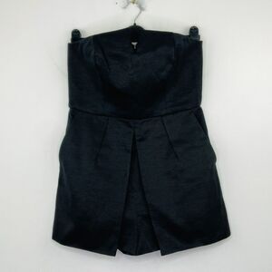 Topshop Women's 8 Romper Dress Black Strapless Pleated Faux Skirt Pockets BH9